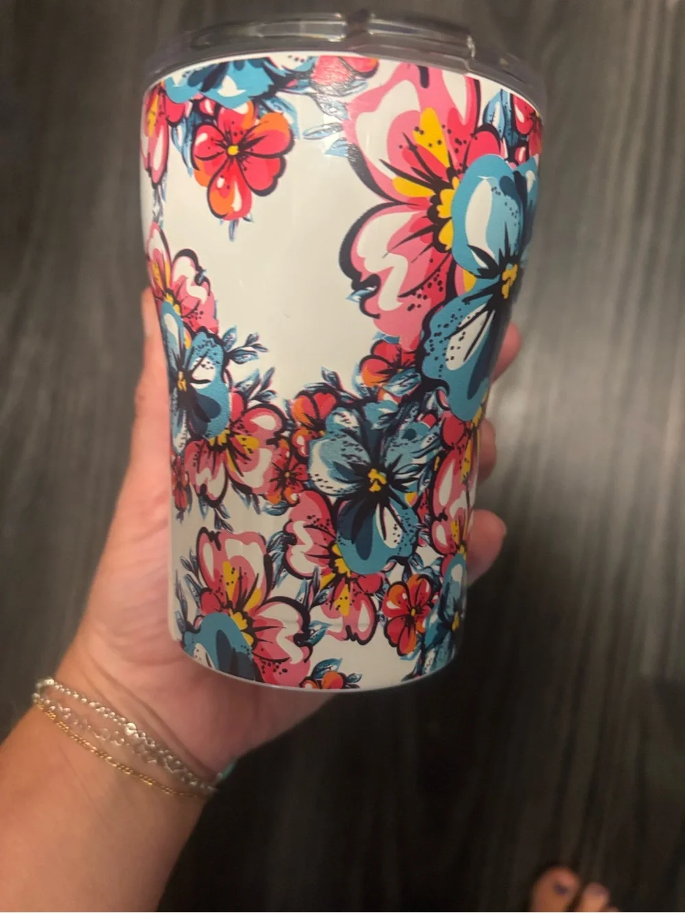 Floral Insulated Tumbler - White with Blue & Pink Flowers